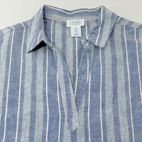 Sigrid Olsen Linen Blouse Top Women Size S Stripe Collar Oversized Loose Relaxed - Picture 6 of 11